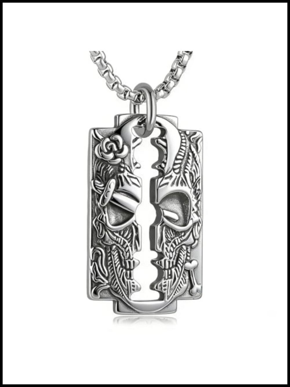 Stainless Steel Razor Blade Pendant Necklace Men 22in Box Chain Gothic